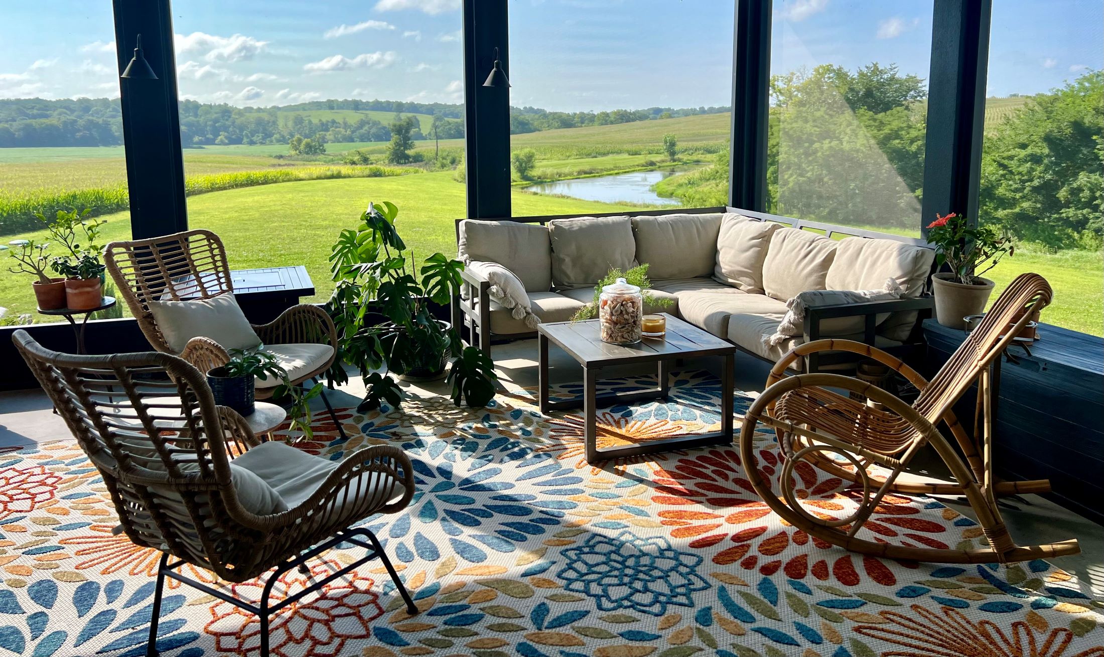 Screened porch on a summer morning